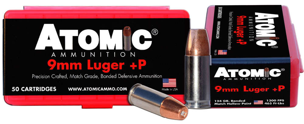 Ammunition Atomic Ammunition 465 ft lbs 9mm ATOMIC 00409 9MM         124 MATCH HP        50/10 • Model: 465 ft lbs